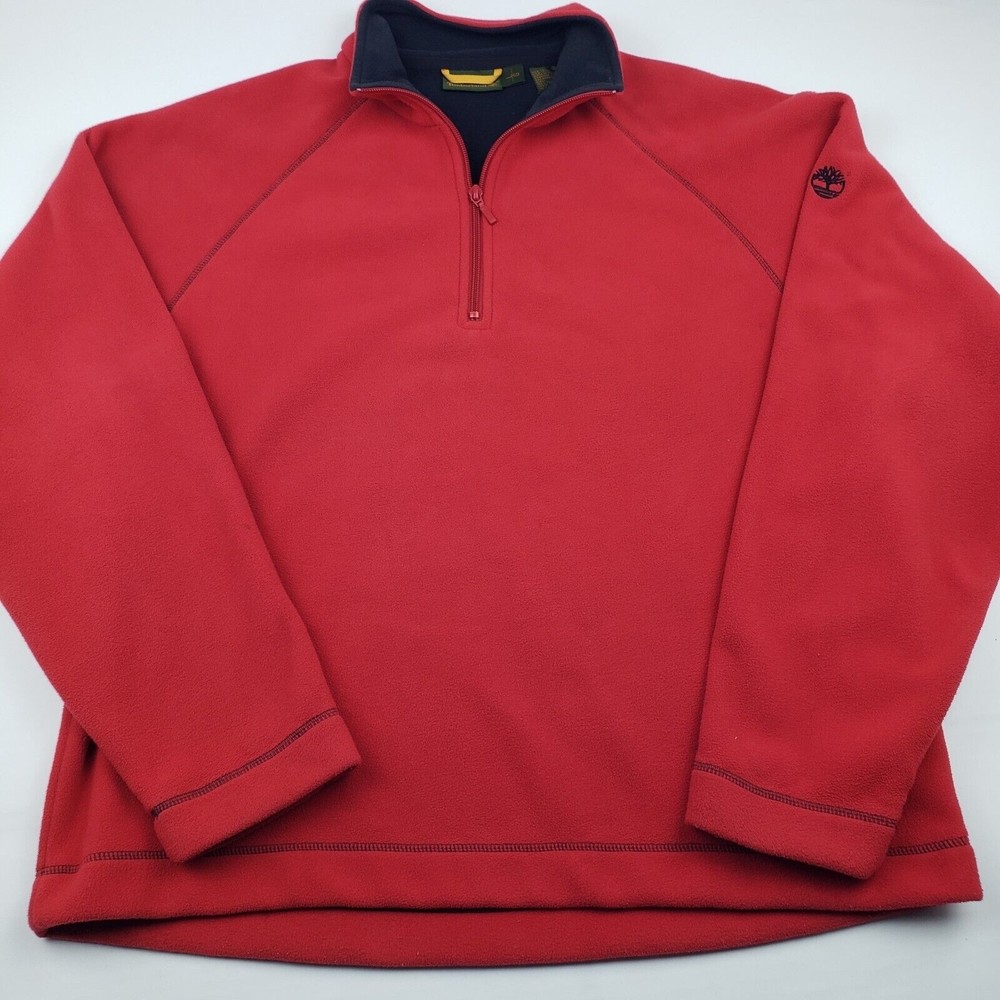 Timberland Adult Fleece Large Quarter Zip Pullover Mens Sweatshirt Outdoors Red
